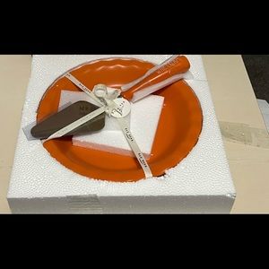 Rae Dunn Orange Pumpkin Pie dish with serving spatula BRAND NEW IN BOX